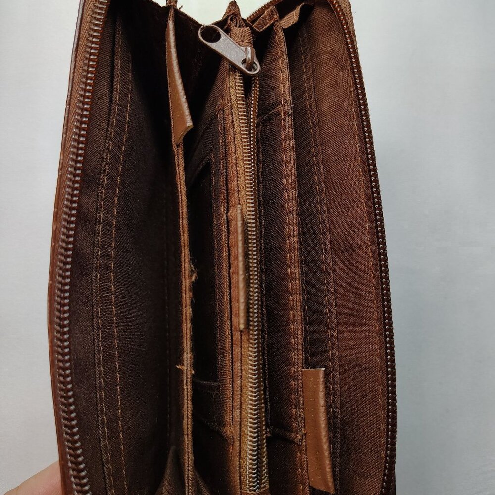 Brown Faux Croc Zip Wallet Vinyl Organizer Credit Card Holder Money Compartment - Picture 5 of 14